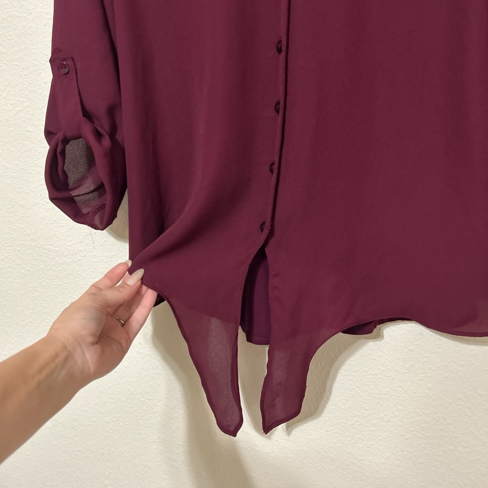 A. Byer Burgundy Front Tie Button Up Blouse Size M - Picture 4 of 7